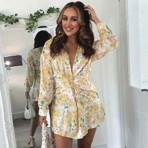 BLOGGER FAVORITE Zara Yellow Corset Tie Floral Print Dress